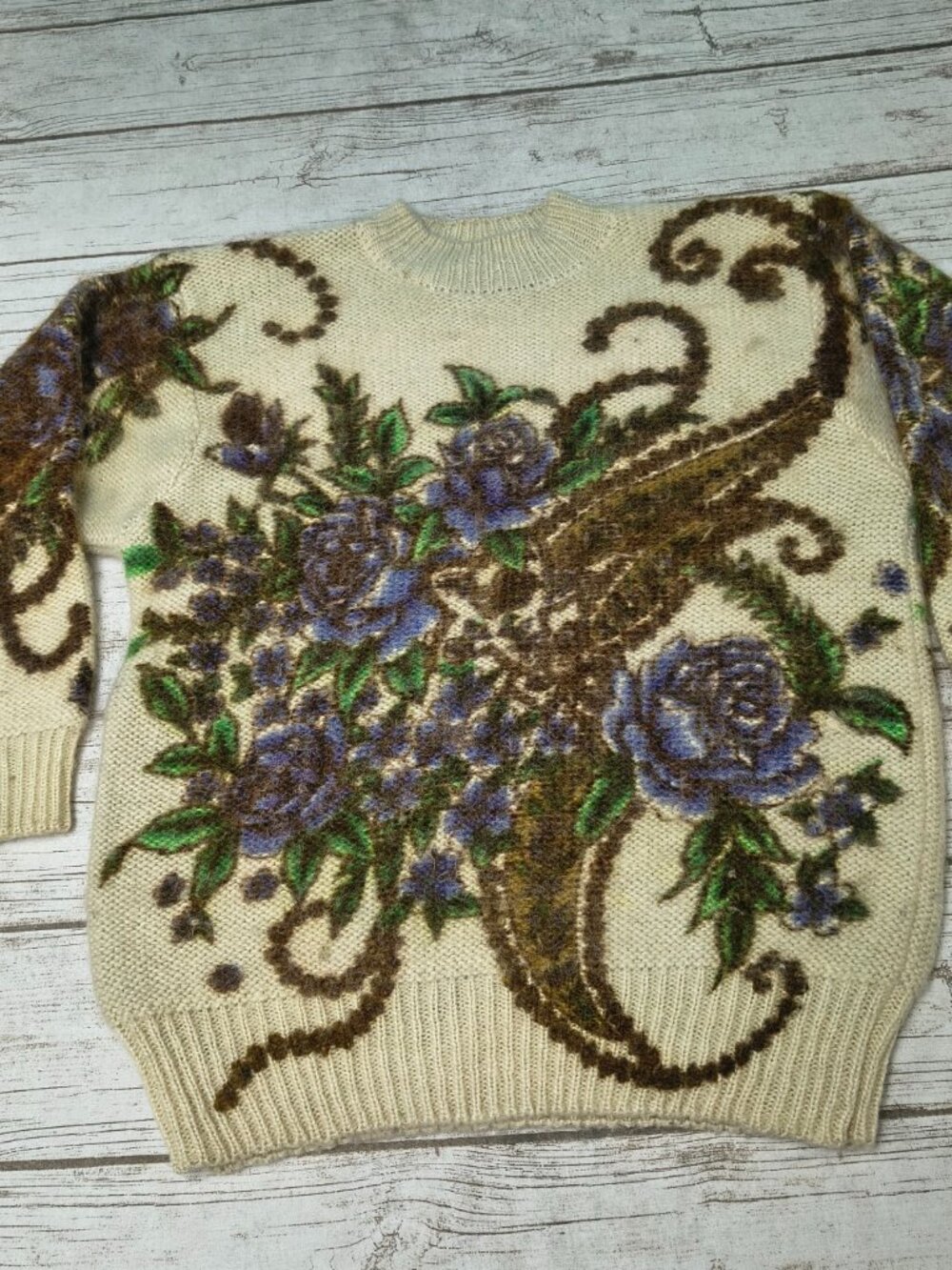 Vintage Floral Brushed Knit Crewneck Sweater Floral Paisley Pullover